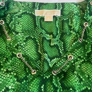 Michael Kors Green Snakeskin Print Top with Gold Chain Accents